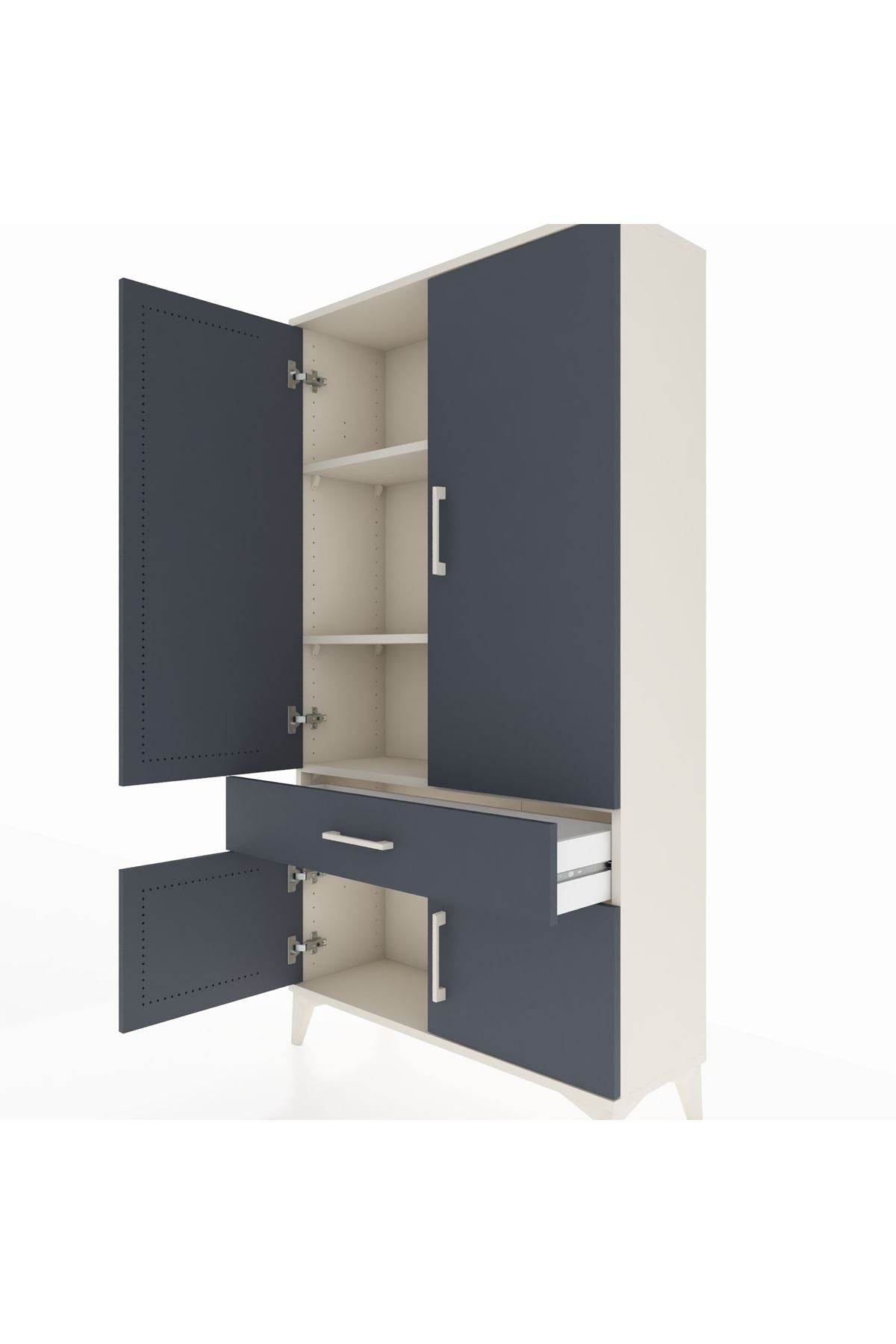 Arges Dolap 3 Raflı Tek Çekmeceli 4 Kapaklı 88x30x163 Aytaşı-Antrasit