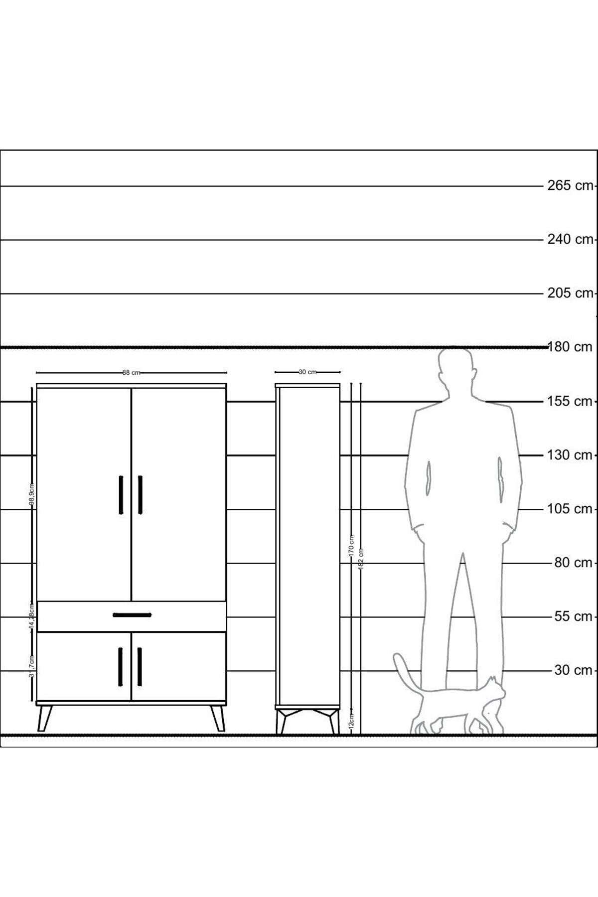Arges Dolap 3 Raflı Tek Çekmeceli 4 Kapaklı 88x30x163 Aytaşı-Antrasit