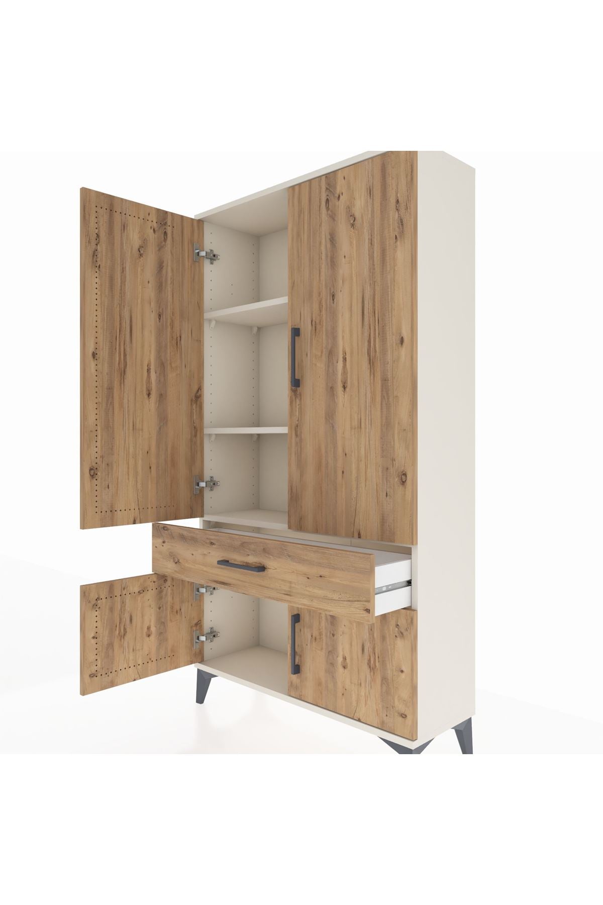 Arges Dolap 3 Raflı Tek Çekmeceli 4 Kapaklı 88x30x163 Aytaşı-Çam