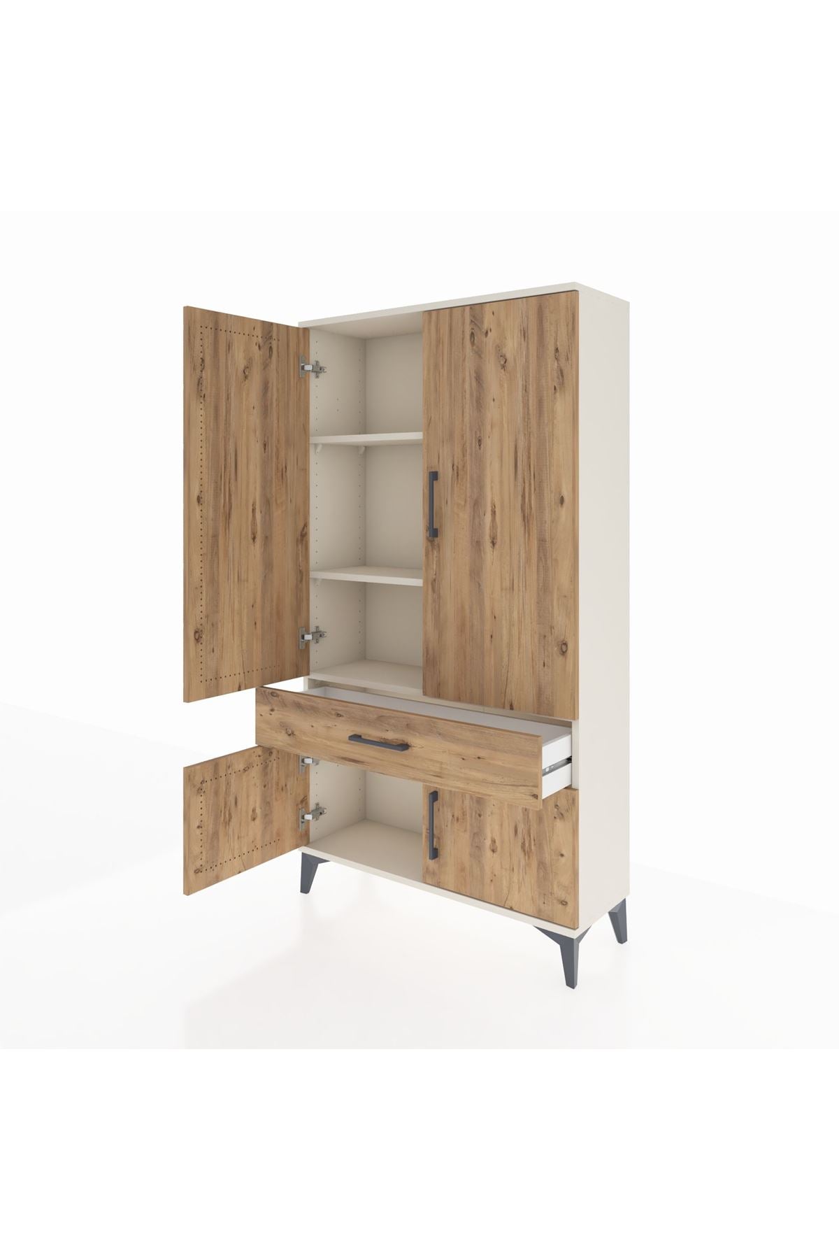 Arges Dolap 3 Raflı Tek Çekmeceli 4 Kapaklı 88x30x163 Aytaşı-Çam