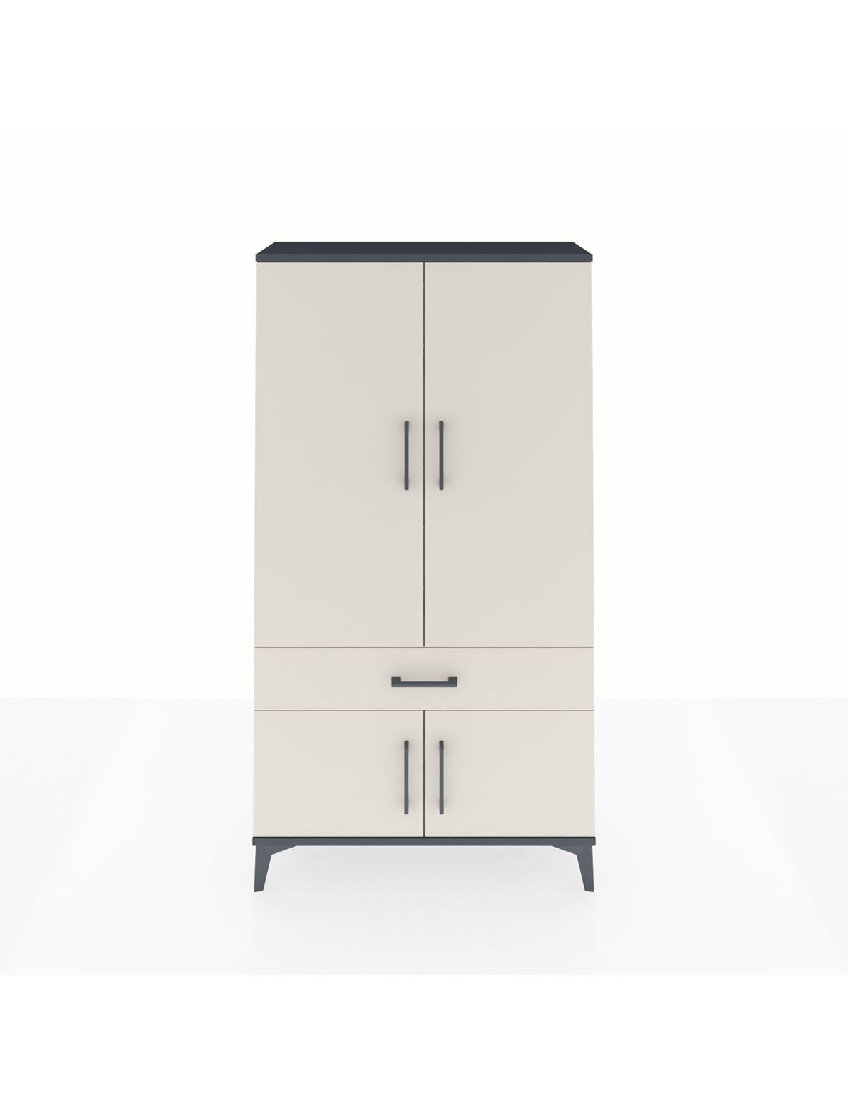 Arges Dolap 3 Raflı Tek Çekmeceli 4 Kapaklı 88x30x163 Antrasit-Aytaşı