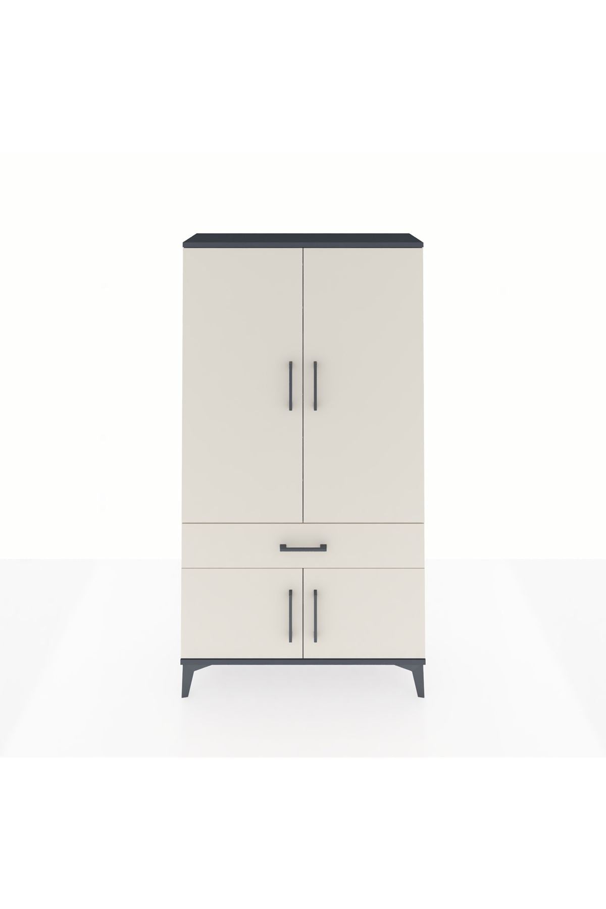 Arges Dolap 3 Raflı Tek Çekmeceli 4 Kapaklı 88x30x163 Antrasit-Aytaşı