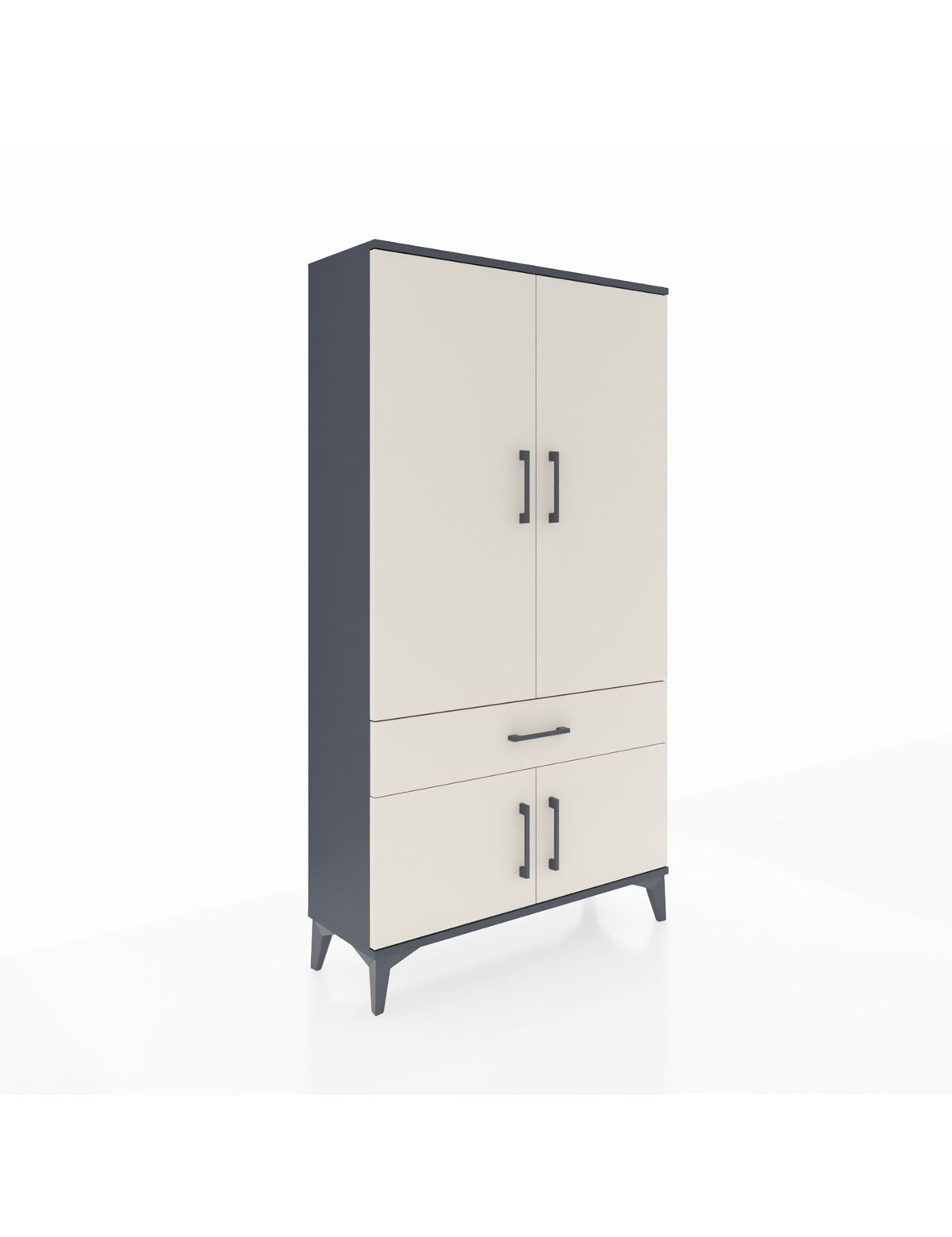 Arges Dolap 3 Raflı Tek Çekmeceli 4 Kapaklı 88x30x163 Antrasit-Aytaşı