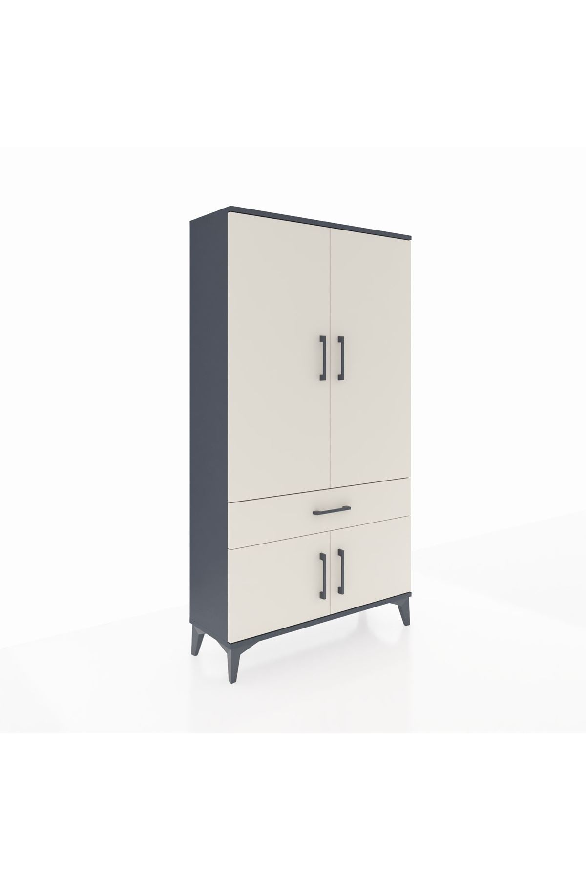 Arges Dolap 3 Raflı Tek Çekmeceli 4 Kapaklı 88x30x163 Antrasit-Aytaşı