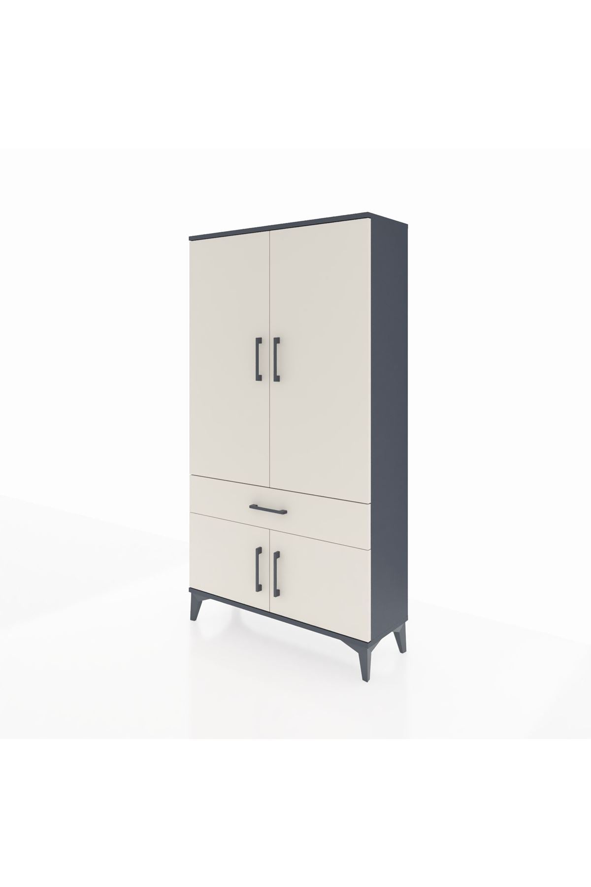 Arges Dolap 3 Raflı Tek Çekmeceli 4 Kapaklı 88x30x163 Antrasit-Aytaşı