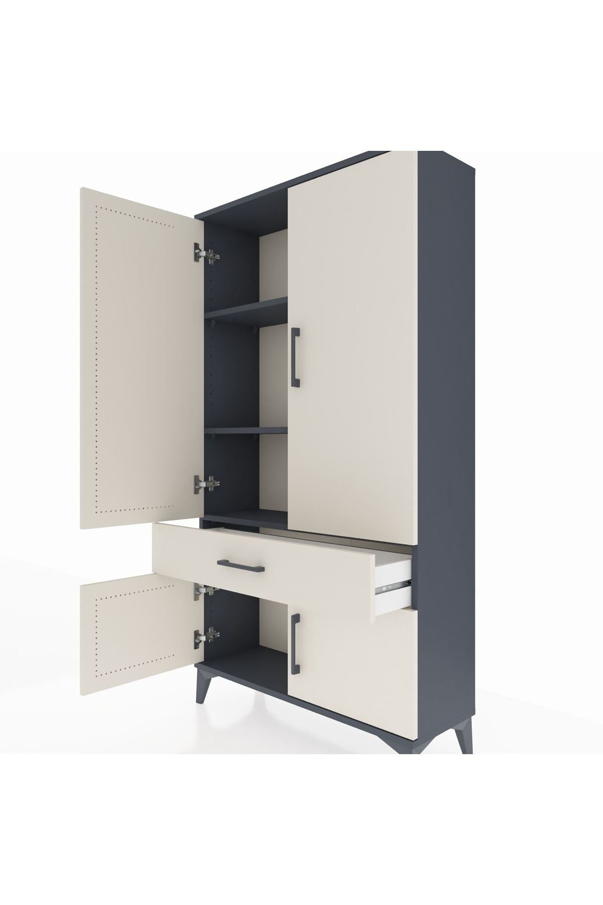 Arges Dolap 3 Raflı Tek Çekmeceli 4 Kapaklı 88x30x163 Antrasit-Aytaşı