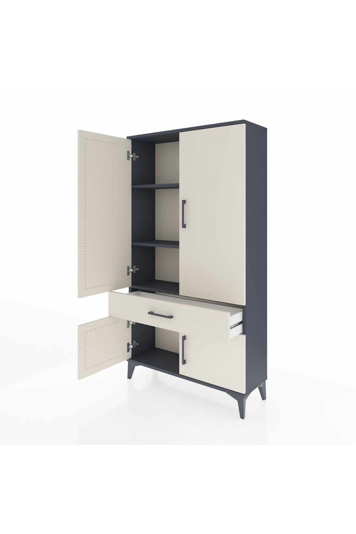 Arges Dolap 3 Raflı Tek Çekmeceli 4 Kapaklı 88x30x163 Antrasit-Aytaşı