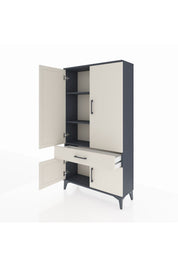 Arges Dolap 3 Raflı Tek Çekmeceli 4 Kapaklı 88x30x163 Antrasit-Aytaşı