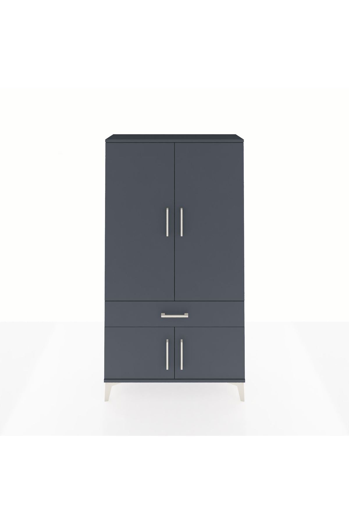 Arges Dolap 3 Raflı Tek Çekmeceli 4 Kapaklı 88x30x163 Antrasit-Antrasit