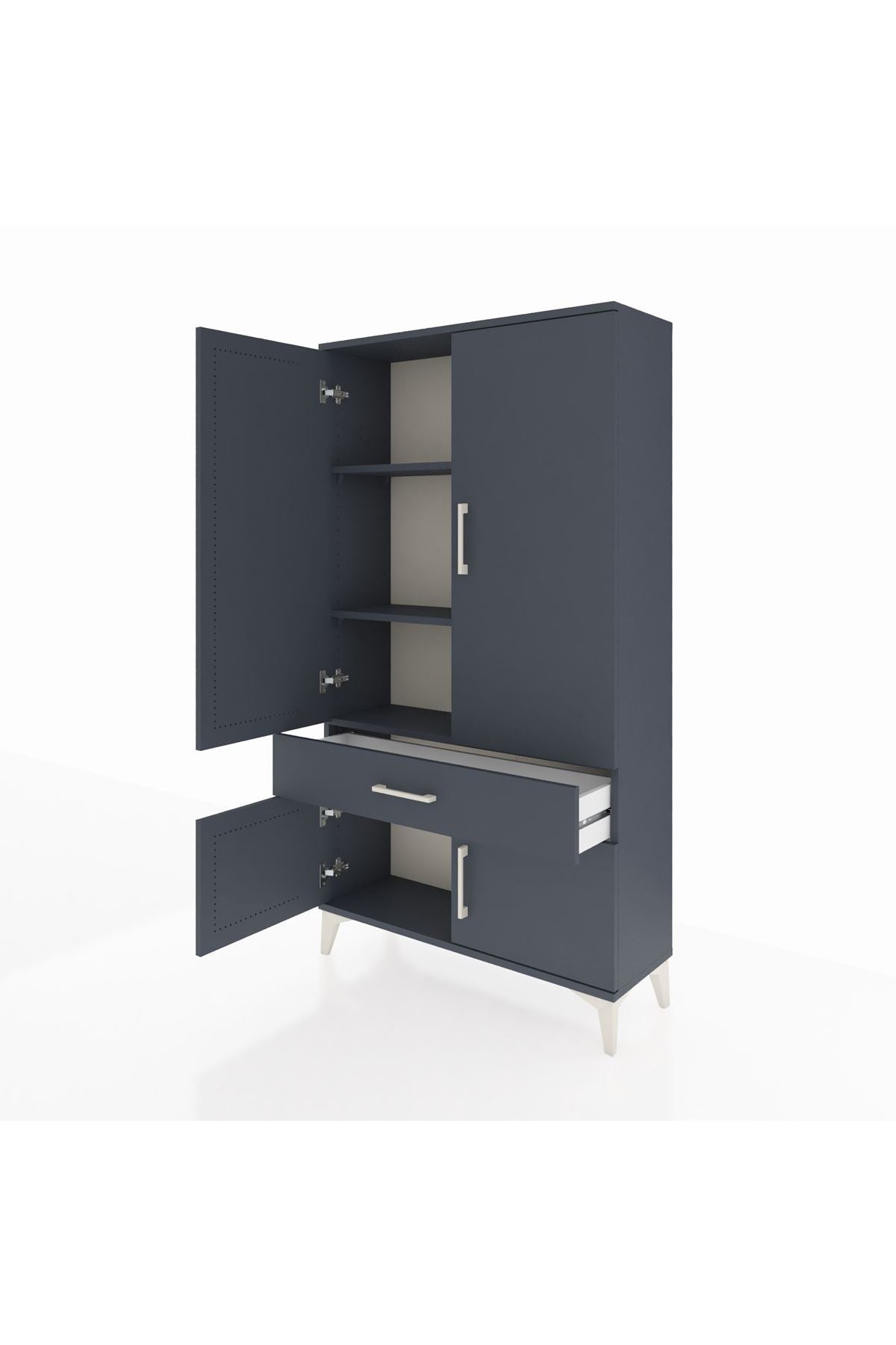 Arges Dolap 3 Raflı Tek Çekmeceli 4 Kapaklı 88x30x163 Antrasit-Antrasit