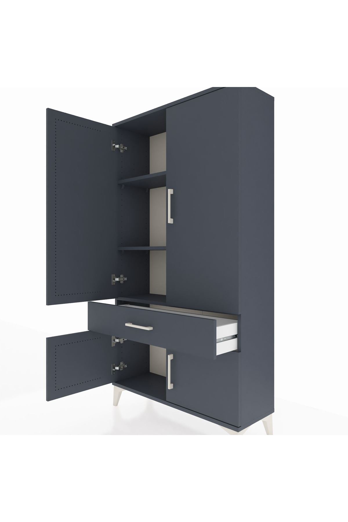 Arges Dolap 3 Raflı Tek Çekmeceli 4 Kapaklı 88x30x163 Antrasit-Antrasit