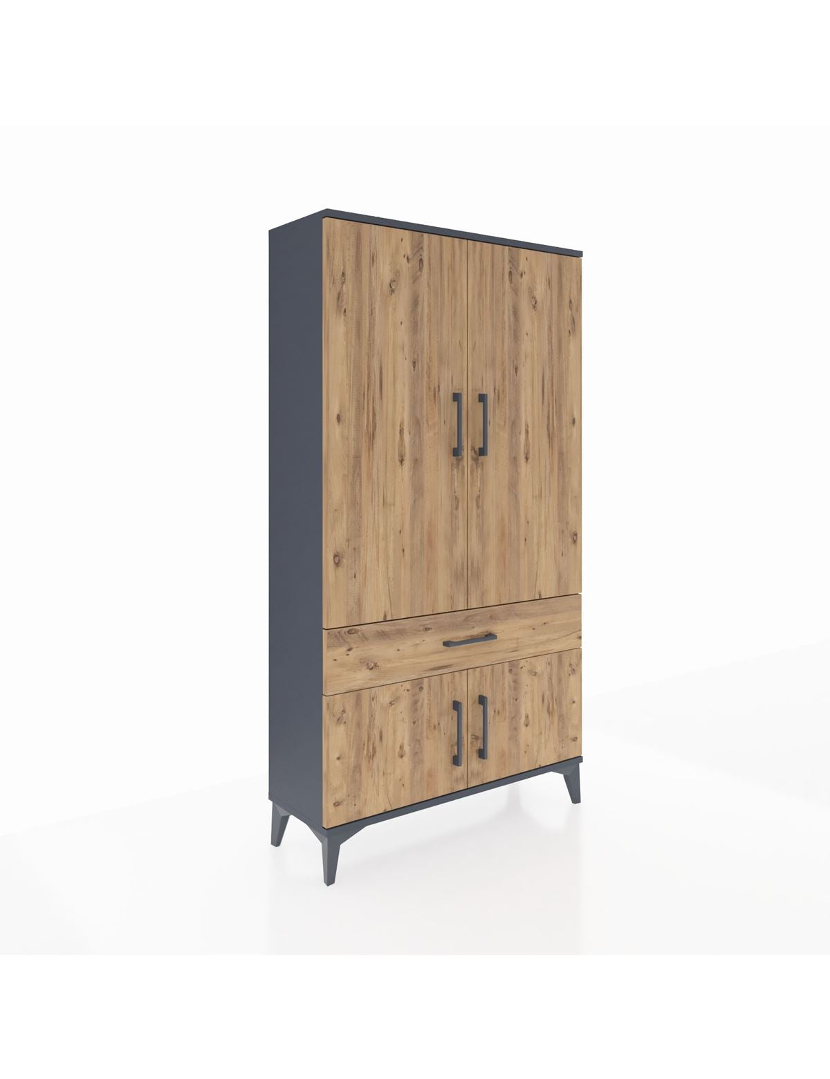 Arges Dolap 3 Raflı Tek Çekmeceli 4 Kapaklı 88x30x163 Antrasit-Çam