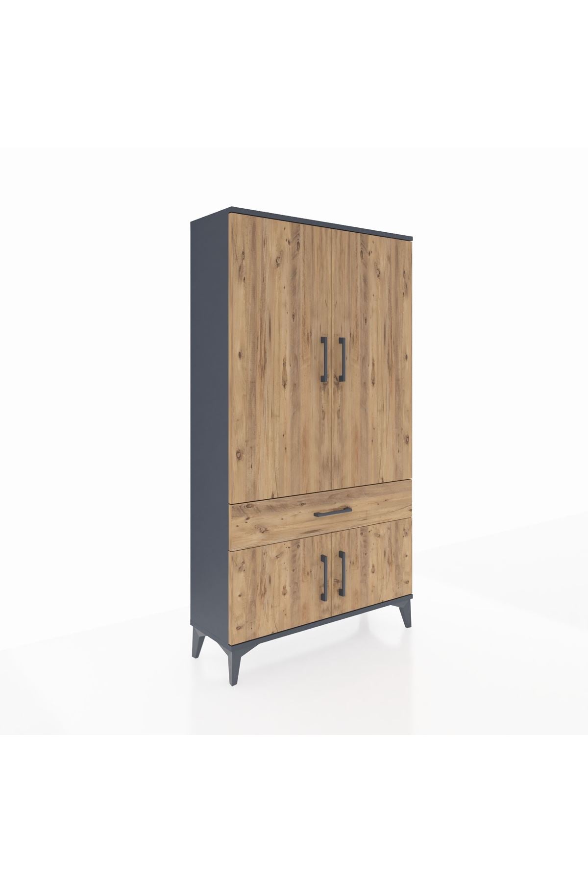 Arges Dolap 3 Raflı Tek Çekmeceli 4 Kapaklı 88x30x163 Antrasit-Çam