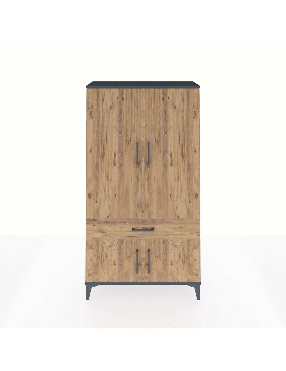 Arges Dolap 3 Raflı Tek Çekmeceli 4 Kapaklı 88x30x163 Antrasit-Çam