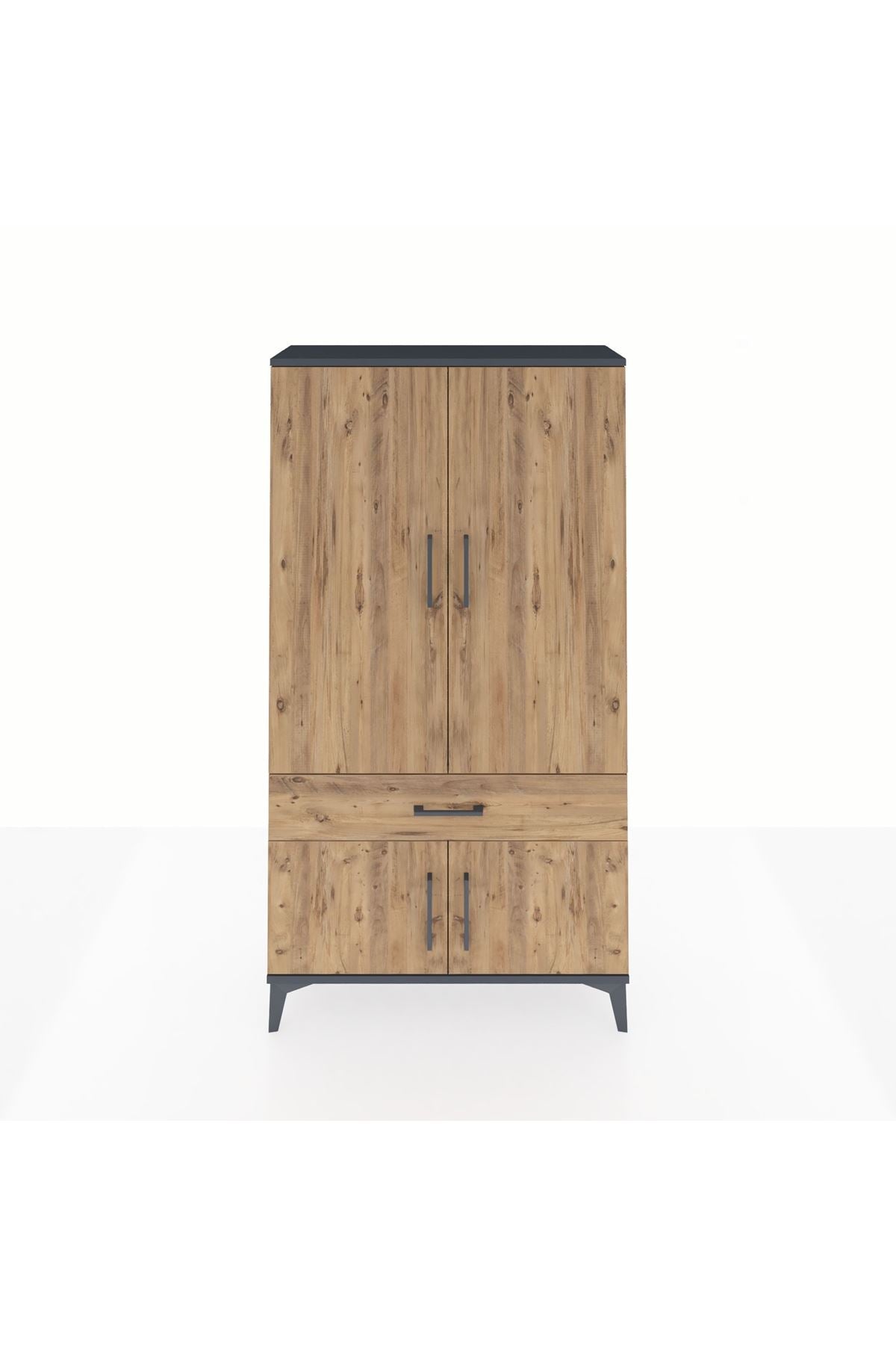 Arges Dolap 3 Raflı Tek Çekmeceli 4 Kapaklı 88x30x163 Antrasit-Çam