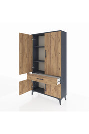 Arges Dolap 3 Raflı Tek Çekmeceli 4 Kapaklı 88x30x163 Antrasit-Çam