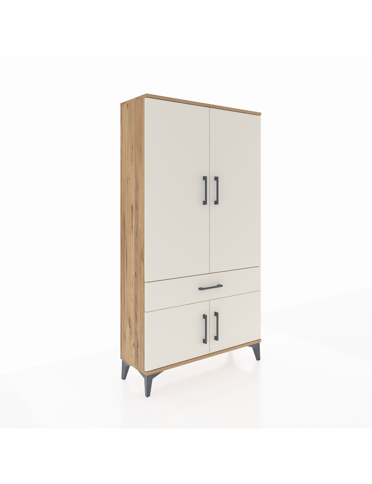 Arges Dolap 3 Raflı Tek Çekmeceli 4 Kapaklı 88x30x163 Çam-Aytaşı