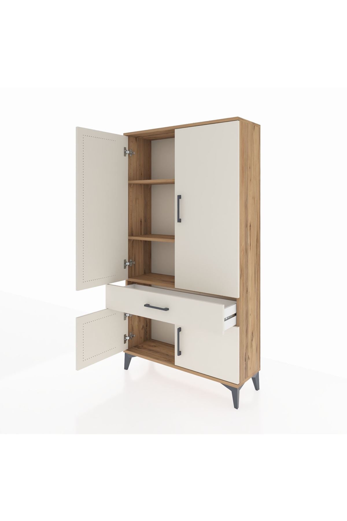 Arges Dolap 3 Raflı Tek Çekmeceli 4 Kapaklı 88x30x163 Çam-Aytaşı