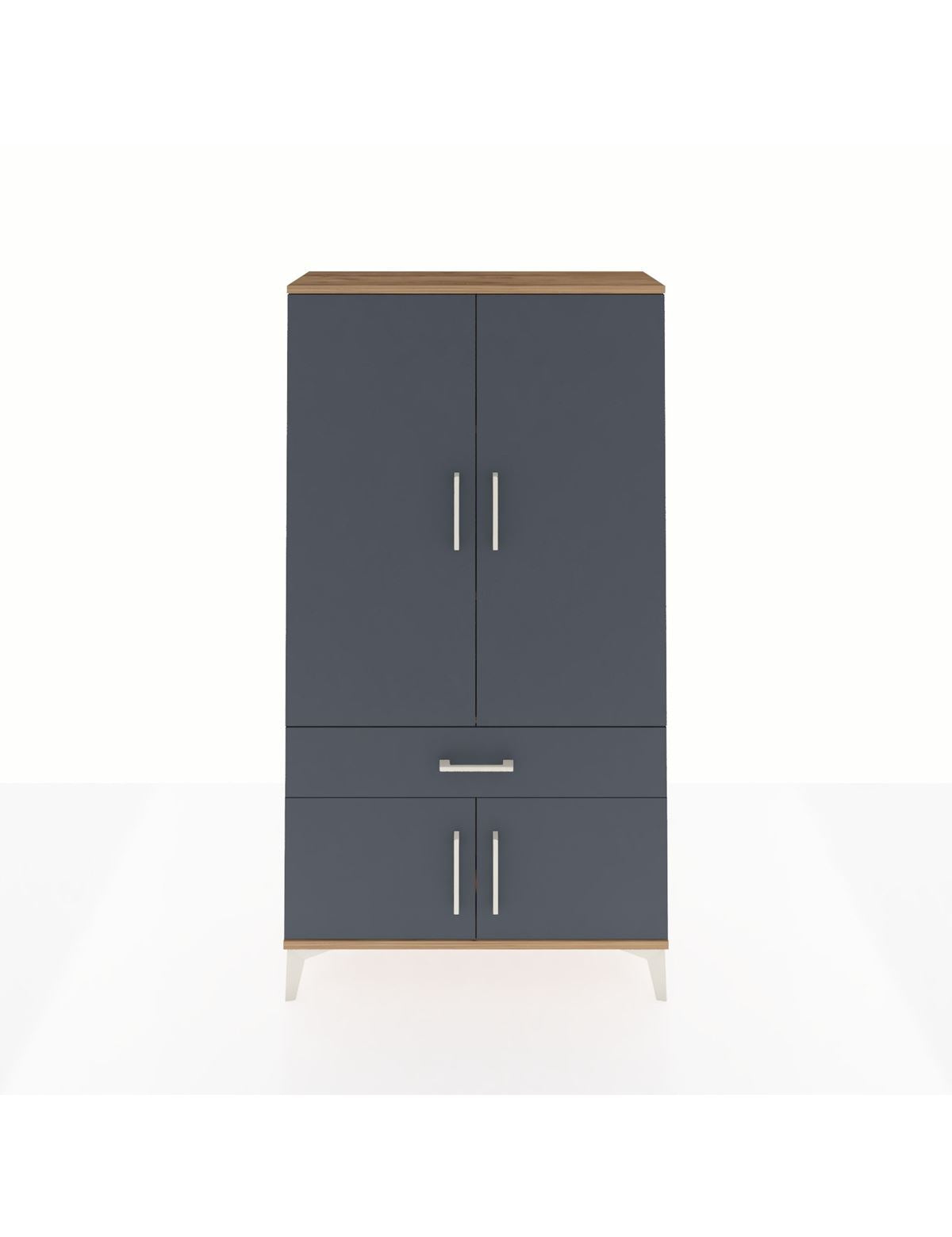 Arges Dolap 3 Raflı Tek Çekmeceli 4 Kapaklı 88x30x163 Çam-Antrasit