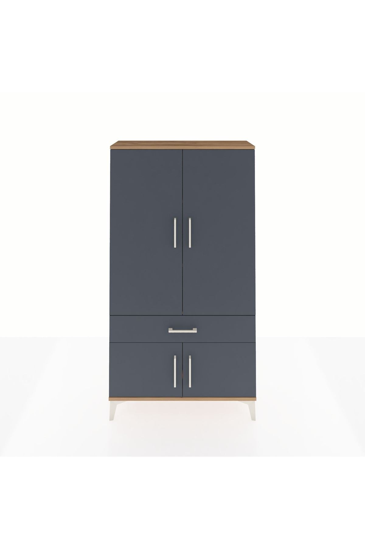 Arges Dolap 3 Raflı Tek Çekmeceli 4 Kapaklı 88x30x163 Çam-Antrasit