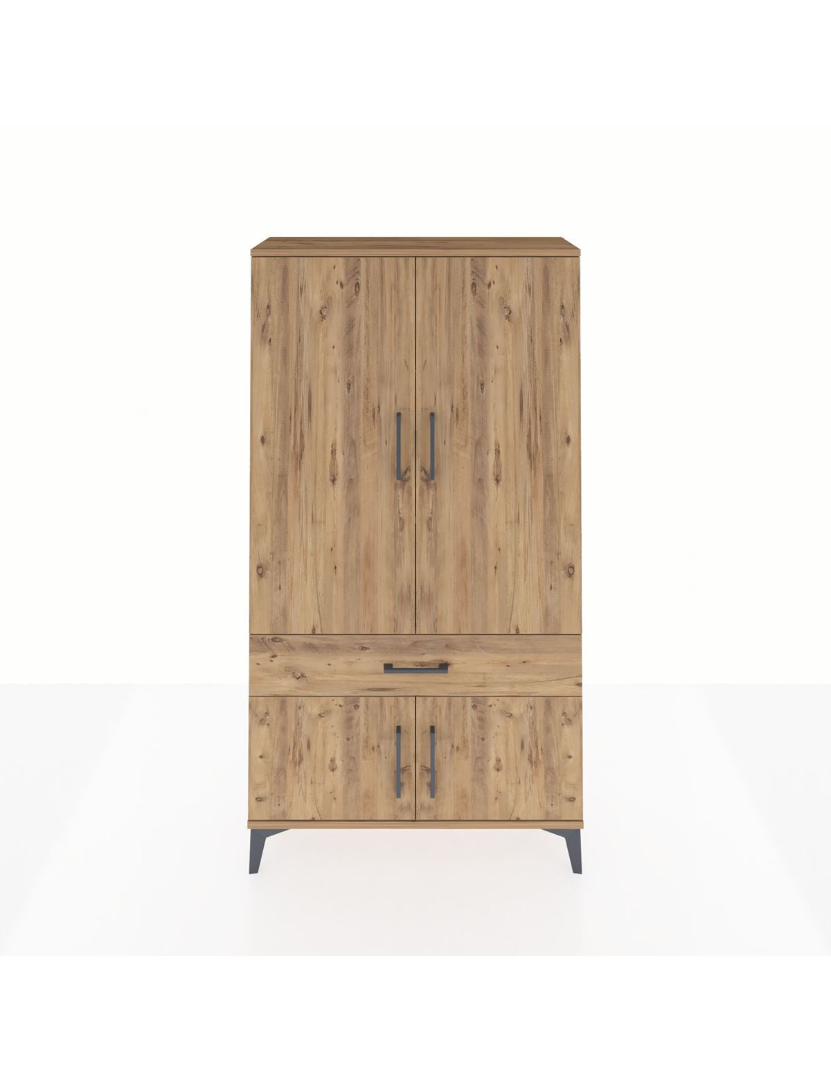 Arges Dolap 3 Raflı Tek Çekmeceli 4 Kapaklı 88x30x163 Çam-Çam