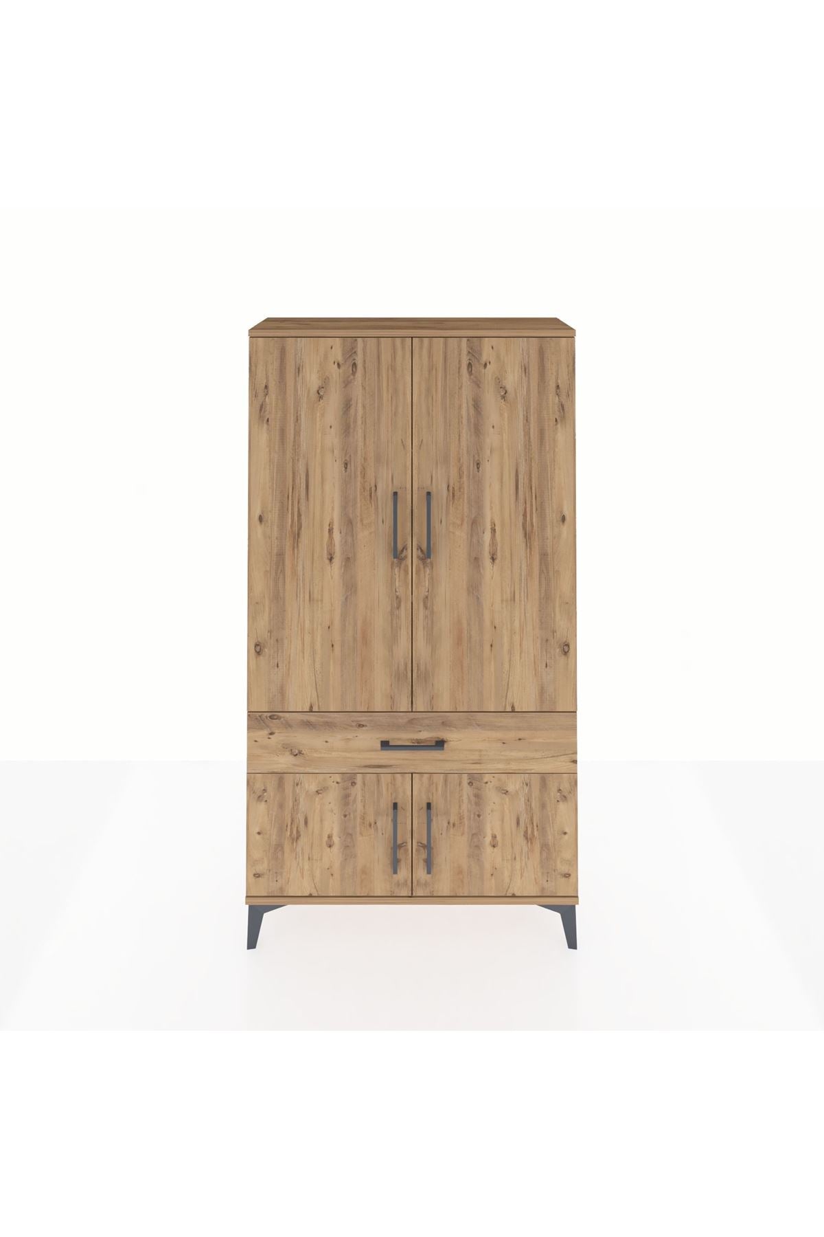 Arges Dolap 3 Raflı Tek Çekmeceli 4 Kapaklı 88x30x163 Çam-Çam