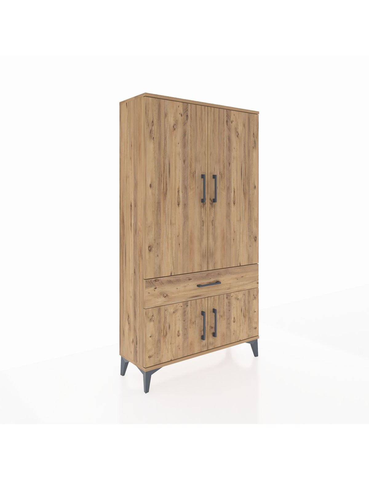 Arges Dolap 3 Raflı Tek Çekmeceli 4 Kapaklı 88x30x163 Çam-Çam