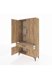 Arges Dolap 3 Raflı Tek Çekmeceli 4 Kapaklı 88x30x163 Çam-Çam