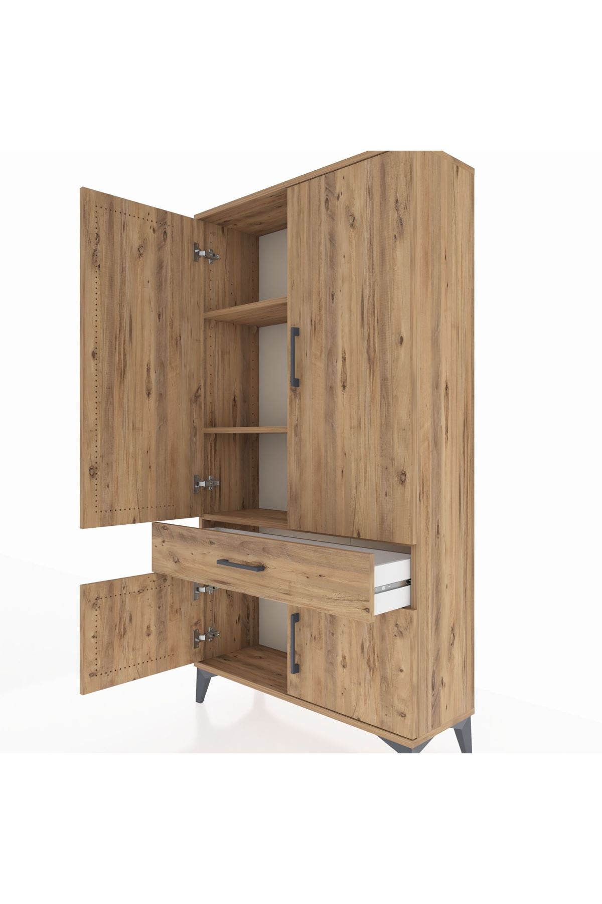 Arges Dolap 3 Raflı Tek Çekmeceli 4 Kapaklı 88x30x163 Çam-Çam