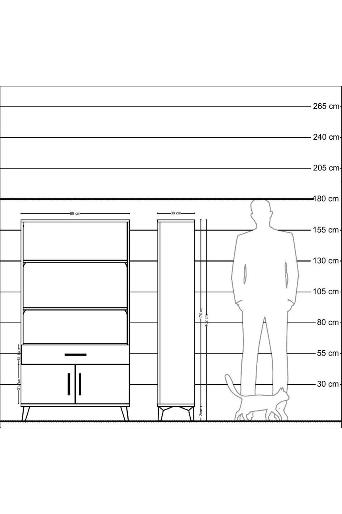Arges Dolap 3 Raflı Tek Çekmeceli 2 Kapaklı 88x30x163 Aytaşı-Antrasit