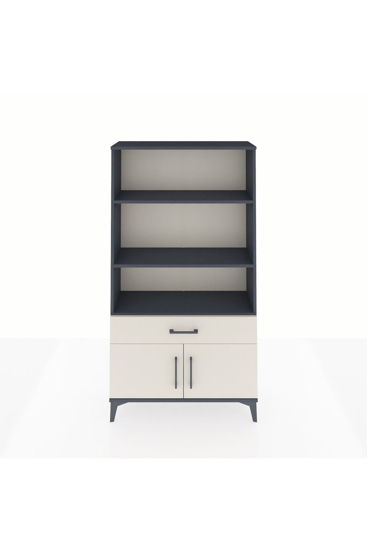 Arges Dolap 3 Raflı Tek Çekmeceli 2 Kapaklı 88x30x163 Antrasit-Aytaşı