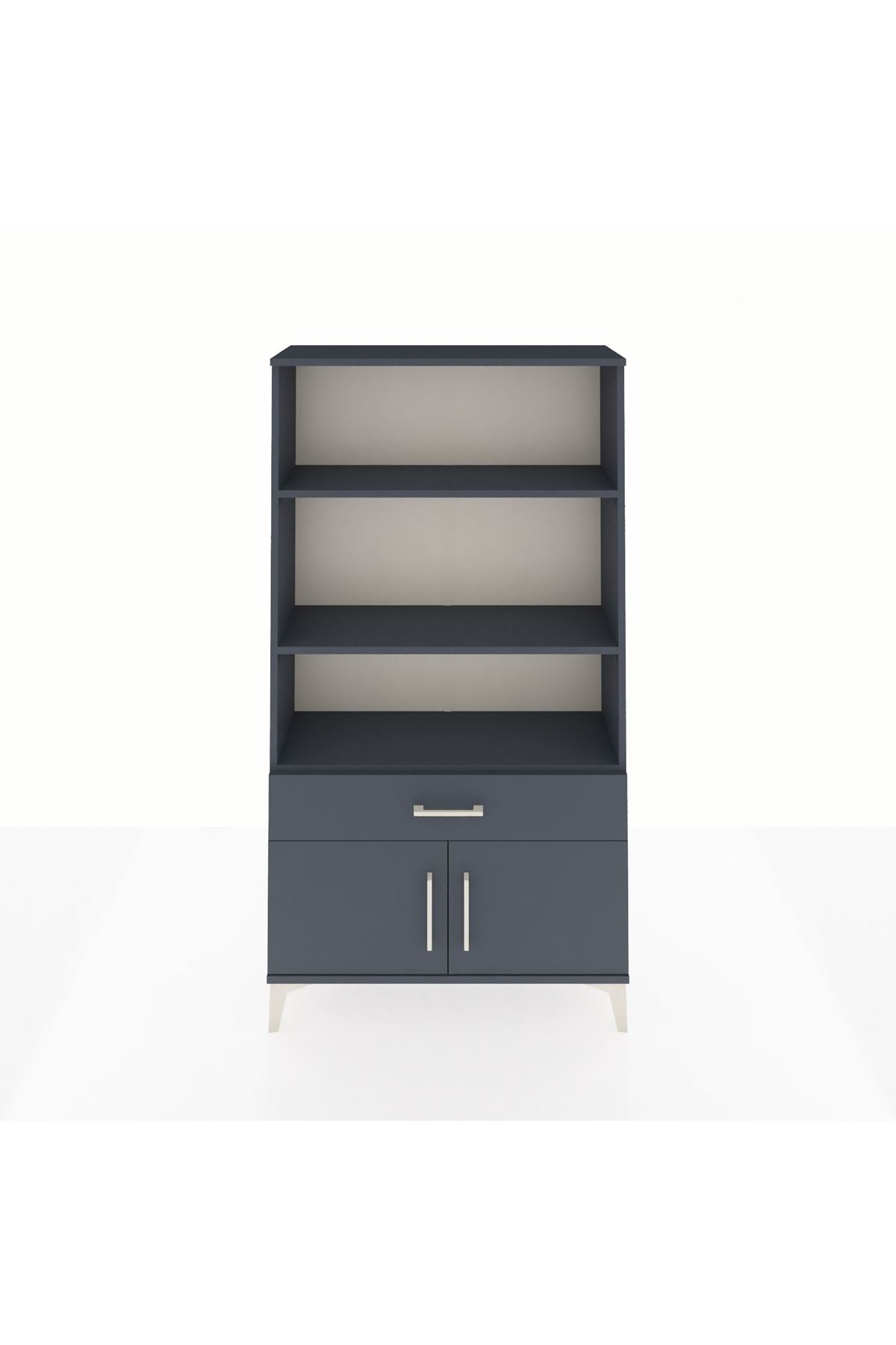 Arges Dolap 3 Raflı Tek Çekmeceli 2 Kapaklı 88x30x163 Antrasit-Antrasit