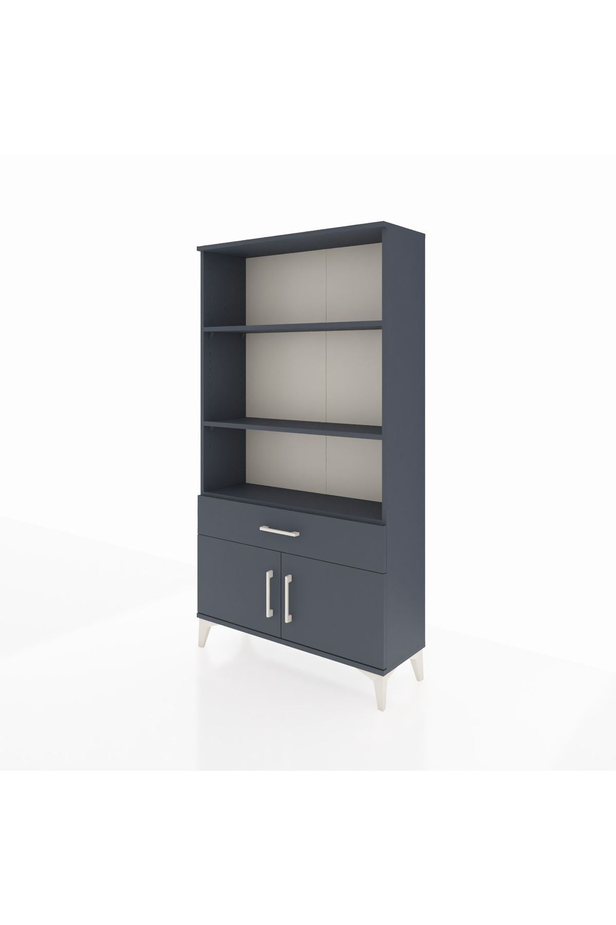 Arges Dolap 3 Raflı Tek Çekmeceli 2 Kapaklı 88x30x163 Antrasit-Antrasit