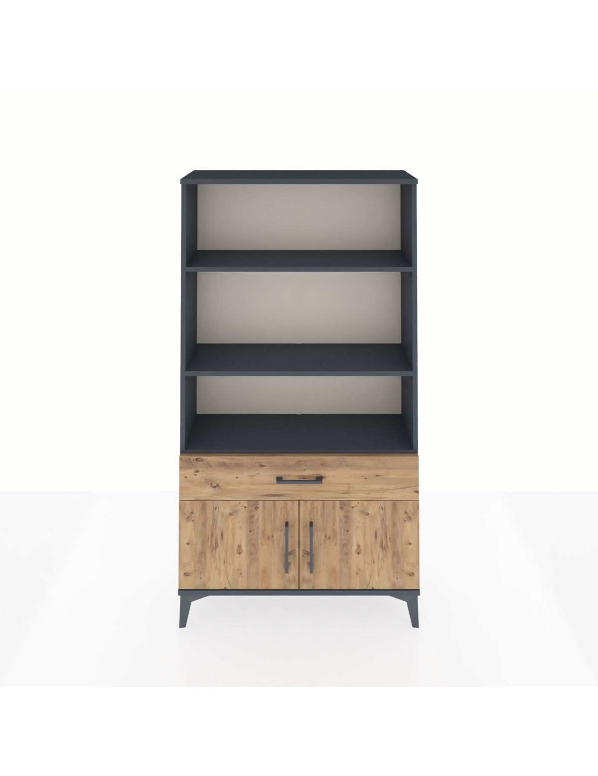 Arges Dolap 3 Raflı Tek Çekmeceli 2 Kapaklı 88x30x163 Antrasit-Çam