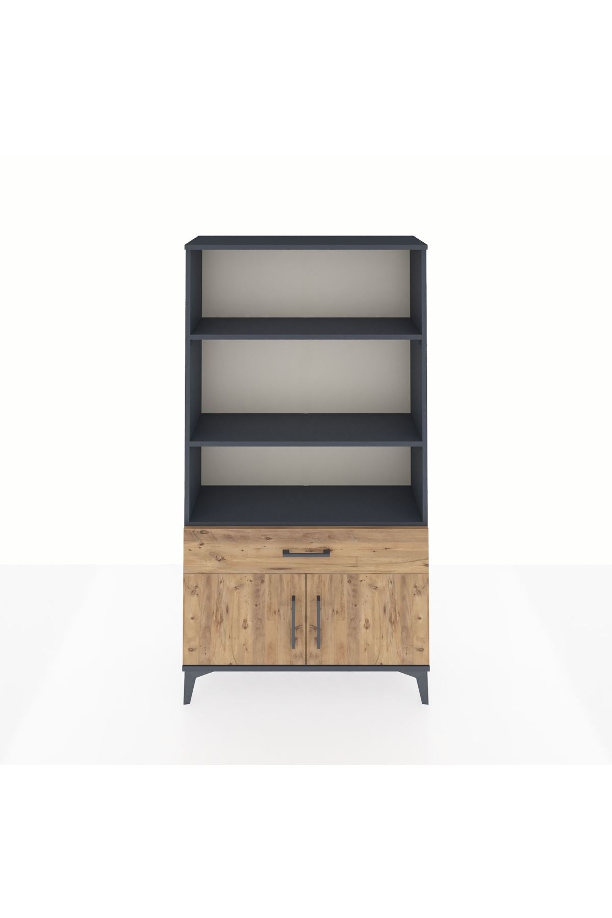 Arges Dolap 3 Raflı Tek Çekmeceli 2 Kapaklı 88x30x163 Antrasit-Çam