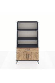 Arges Dolap 3 Raflı Tek Çekmeceli 2 Kapaklı 88x30x163 Antrasit-Çam