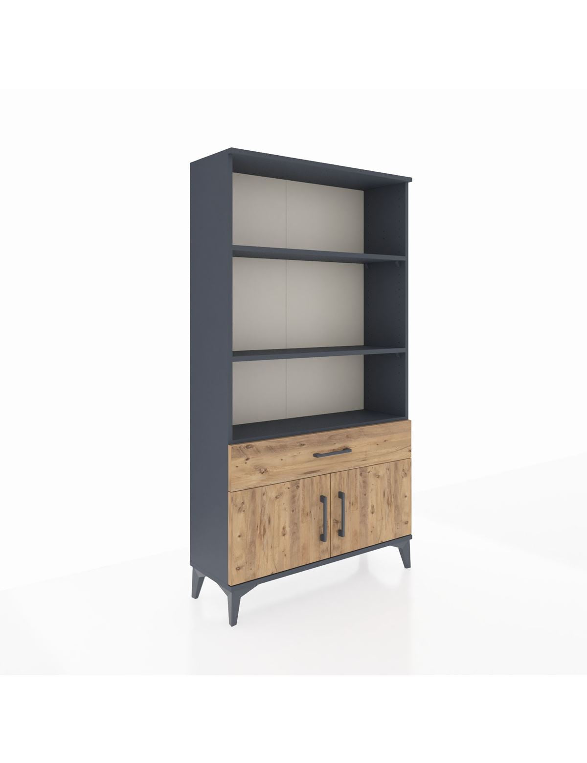 Arges Dolap 3 Raflı Tek Çekmeceli 2 Kapaklı 88x30x163 Antrasit-Çam