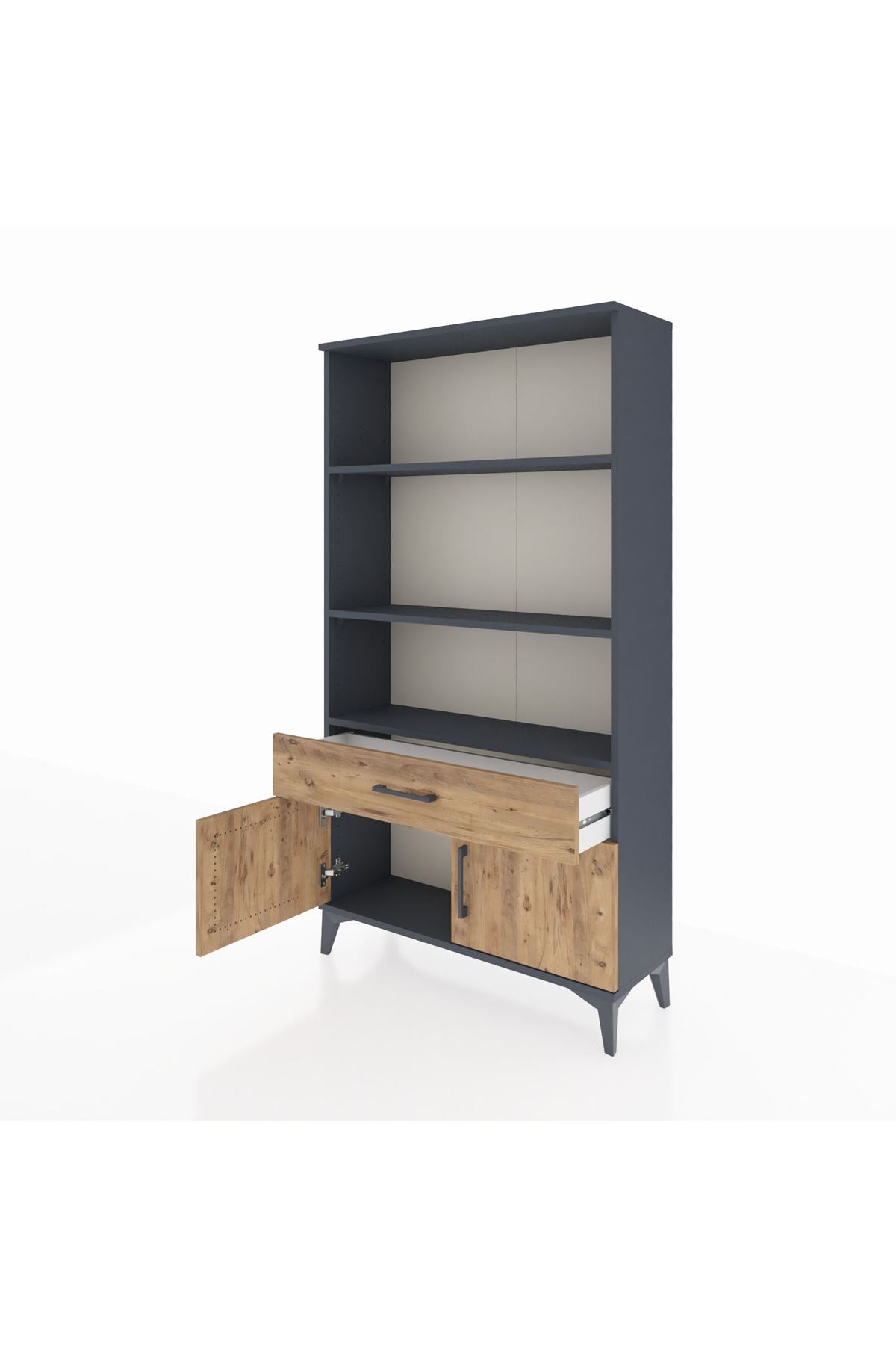 Arges Dolap 3 Raflı Tek Çekmeceli 2 Kapaklı 88x30x163 Antrasit-Çam