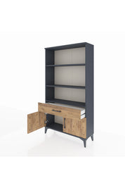 Arges Dolap 3 Raflı Tek Çekmeceli 2 Kapaklı 88x30x163 Antrasit-Çam