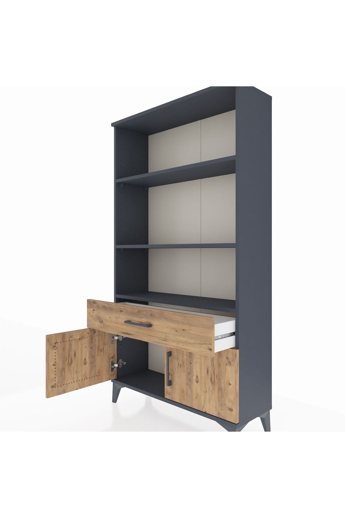 Arges Dolap 3 Raflı Tek Çekmeceli 2 Kapaklı 88x30x163 Antrasit-Çam