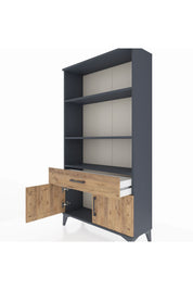 Arges Dolap 3 Raflı Tek Çekmeceli 2 Kapaklı 88x30x163 Antrasit-Çam