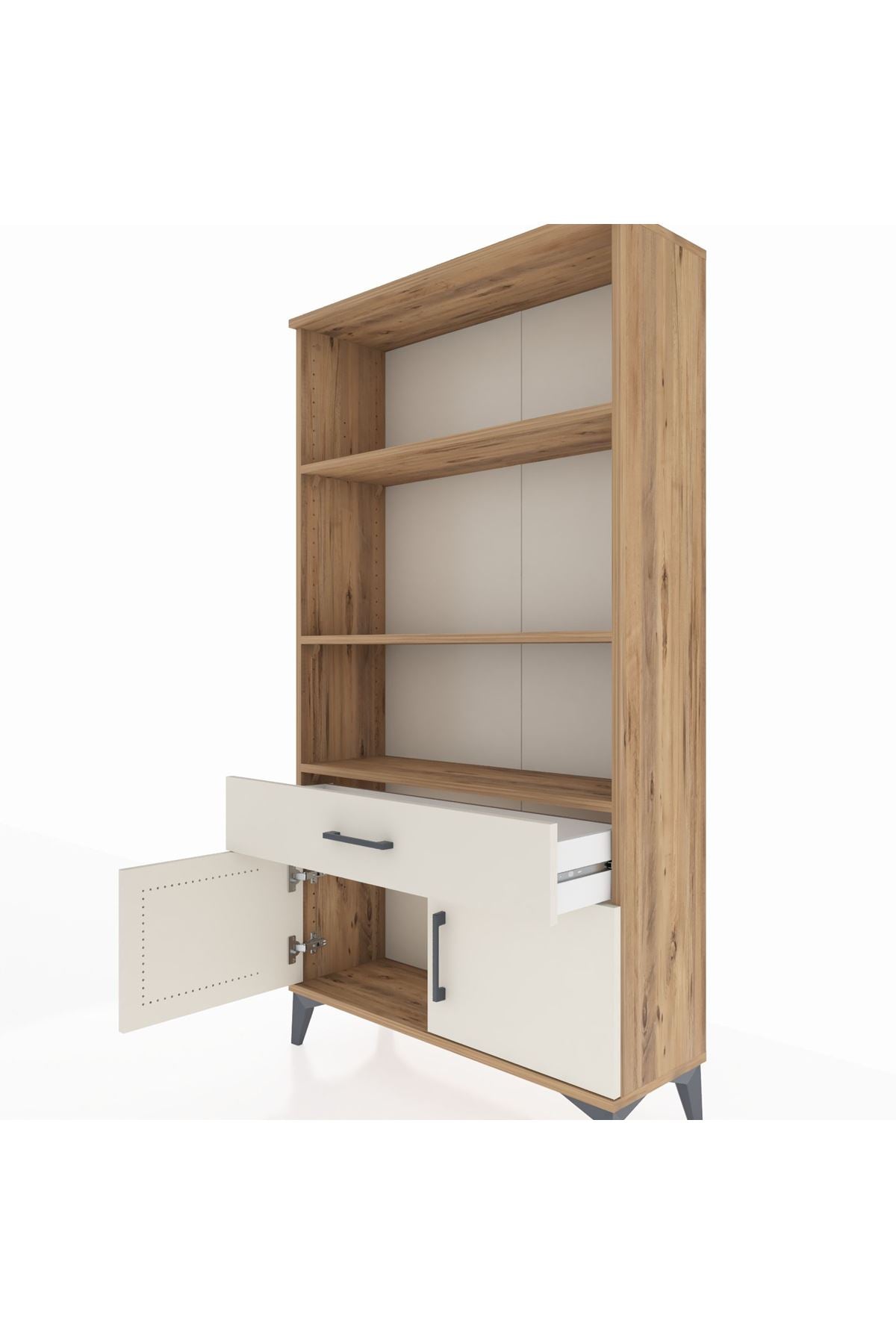 Arges Dolap 3 Raflı Tek Çekmeceli 2 Kapaklı 88x30x163 Çam-Aytaşı