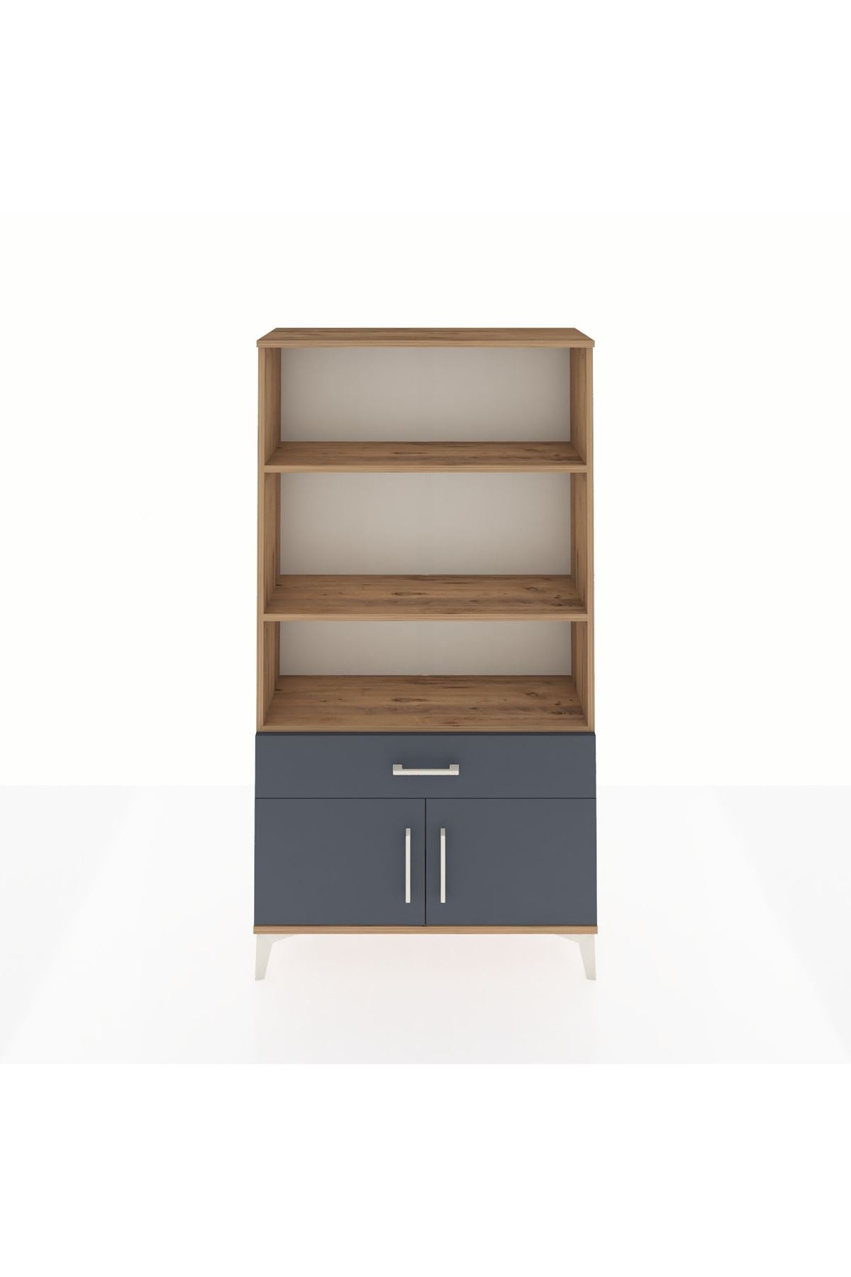 Arges Dolap 3 Raflı Tek Çekmeceli 2 Kapaklı 88x30x163 Çam-Antrasit