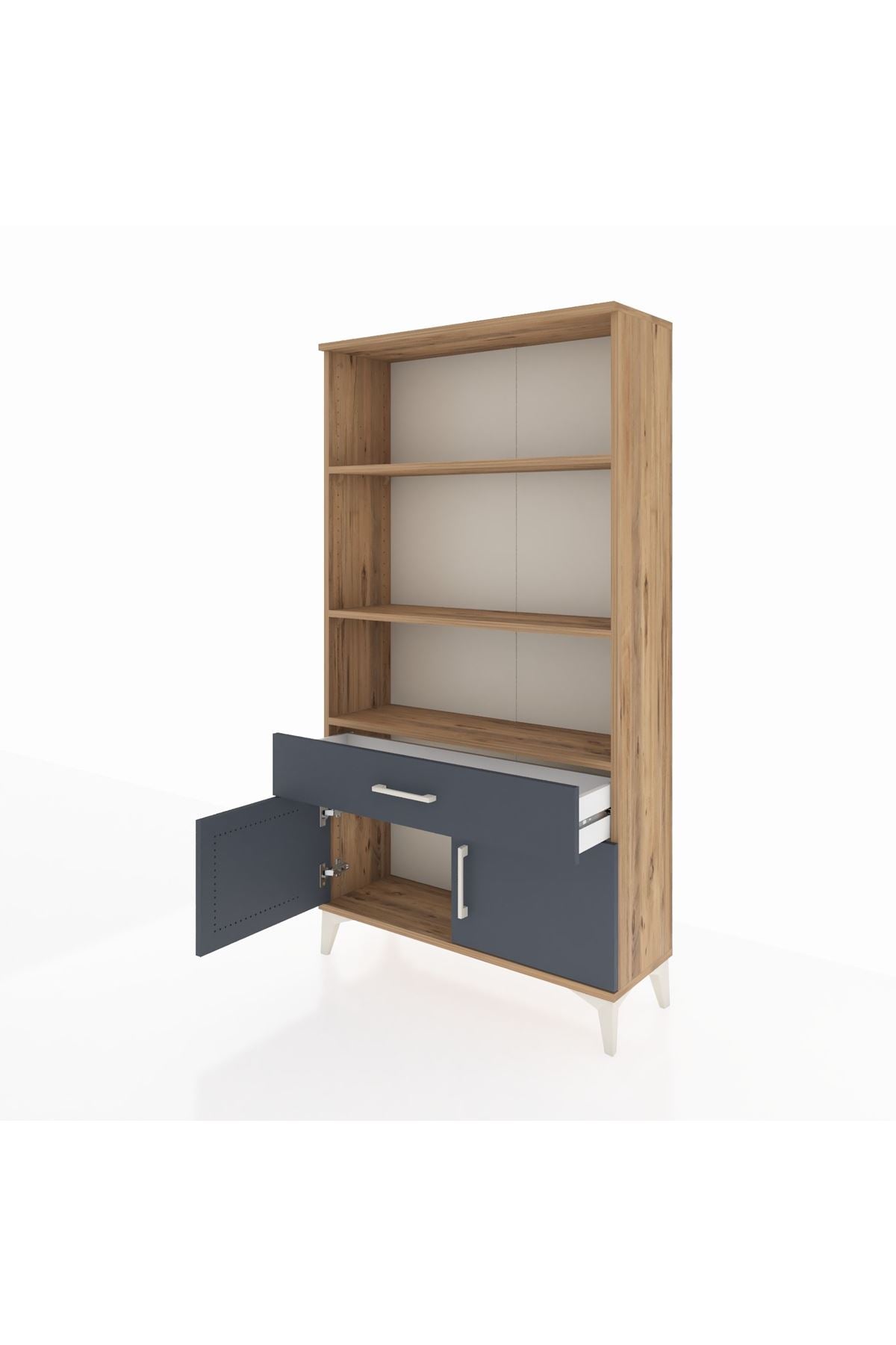 Arges Dolap 3 Raflı Tek Çekmeceli 2 Kapaklı 88x30x163 Çam-Antrasit