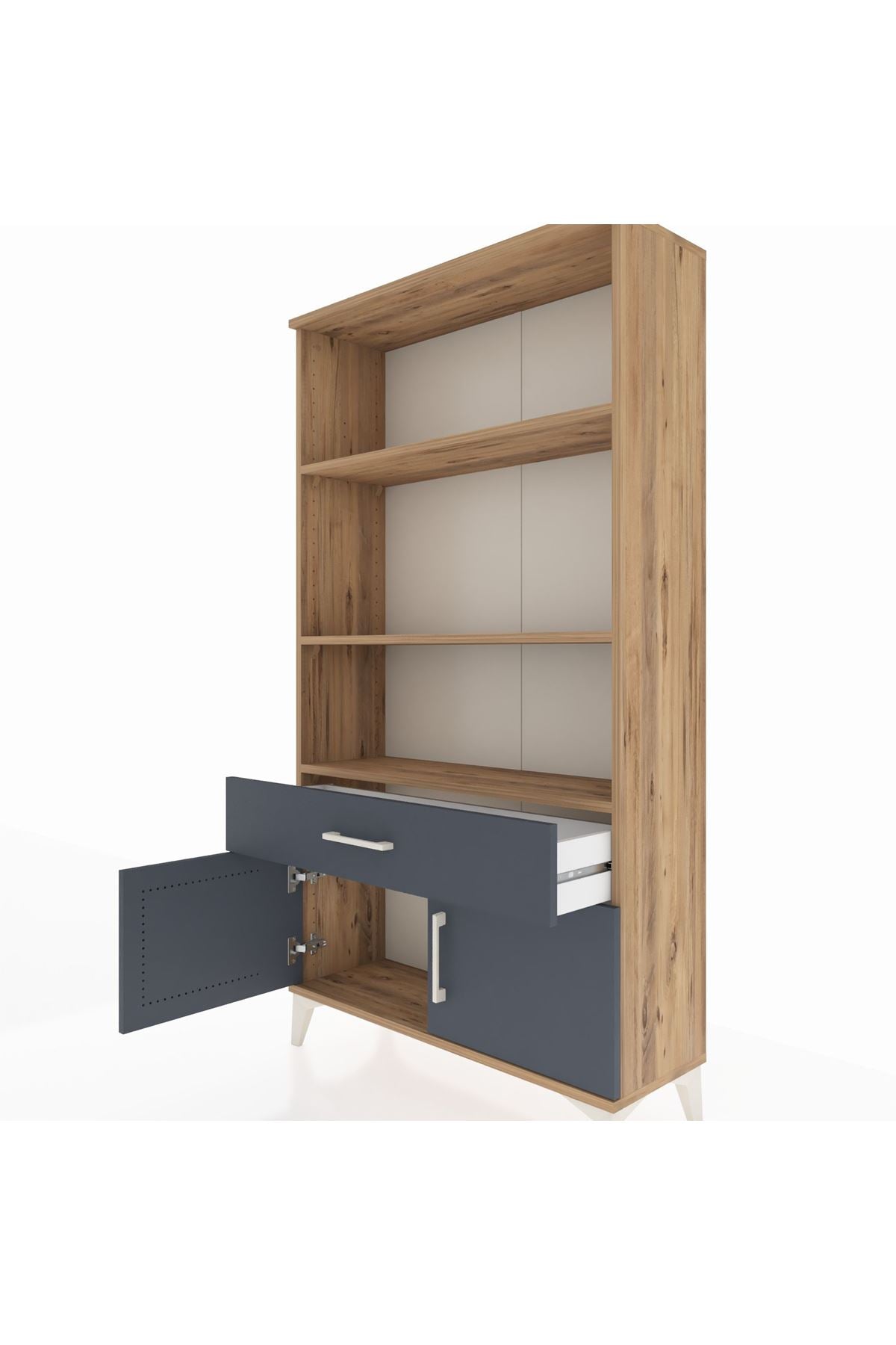 Arges Dolap 3 Raflı Tek Çekmeceli 2 Kapaklı 88x30x163 Çam-Antrasit