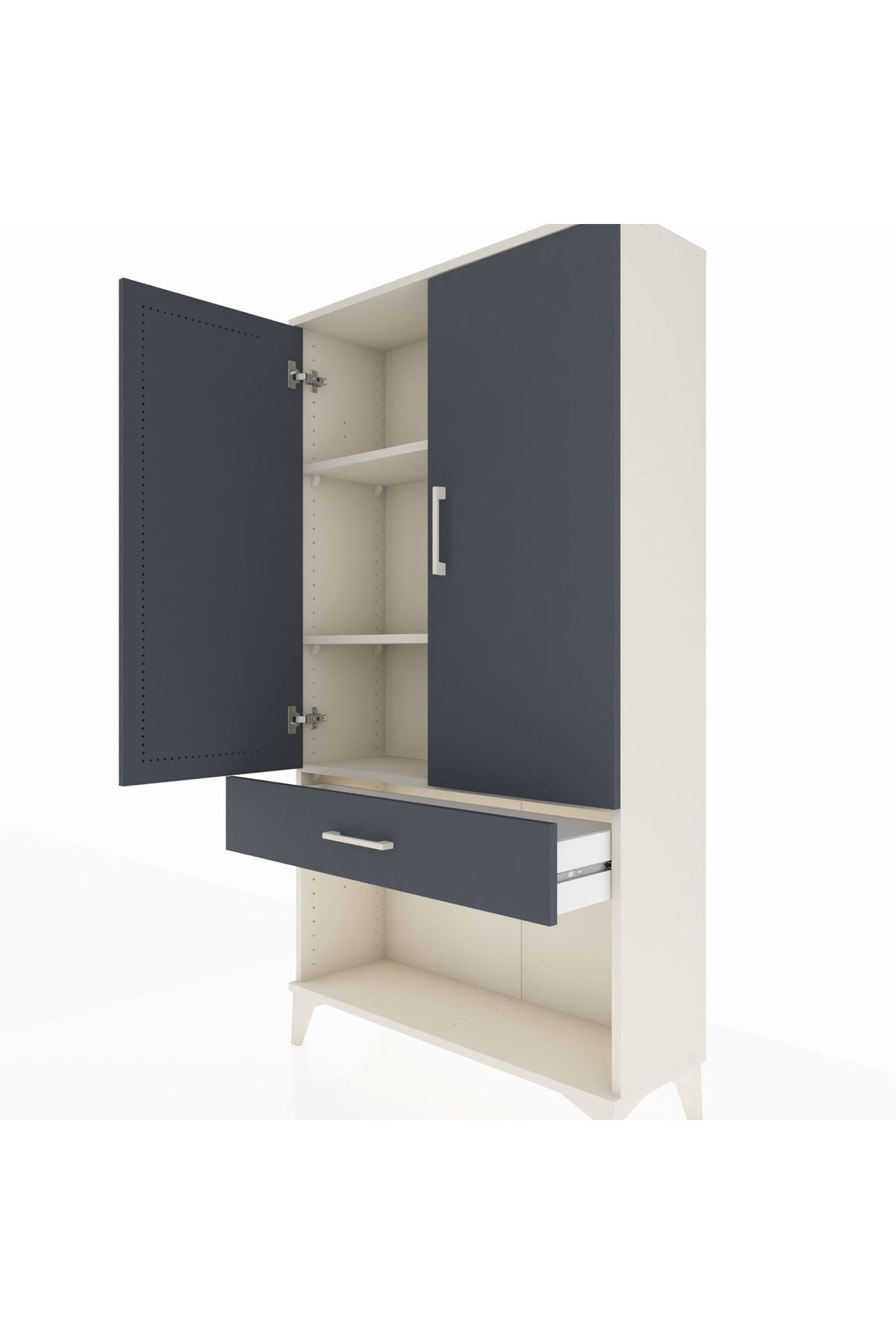 Arges Dolap 3 Raflı Tek Çekmeceli 2 Kapaklı 88x30x163 Aytaşı-Antrasit