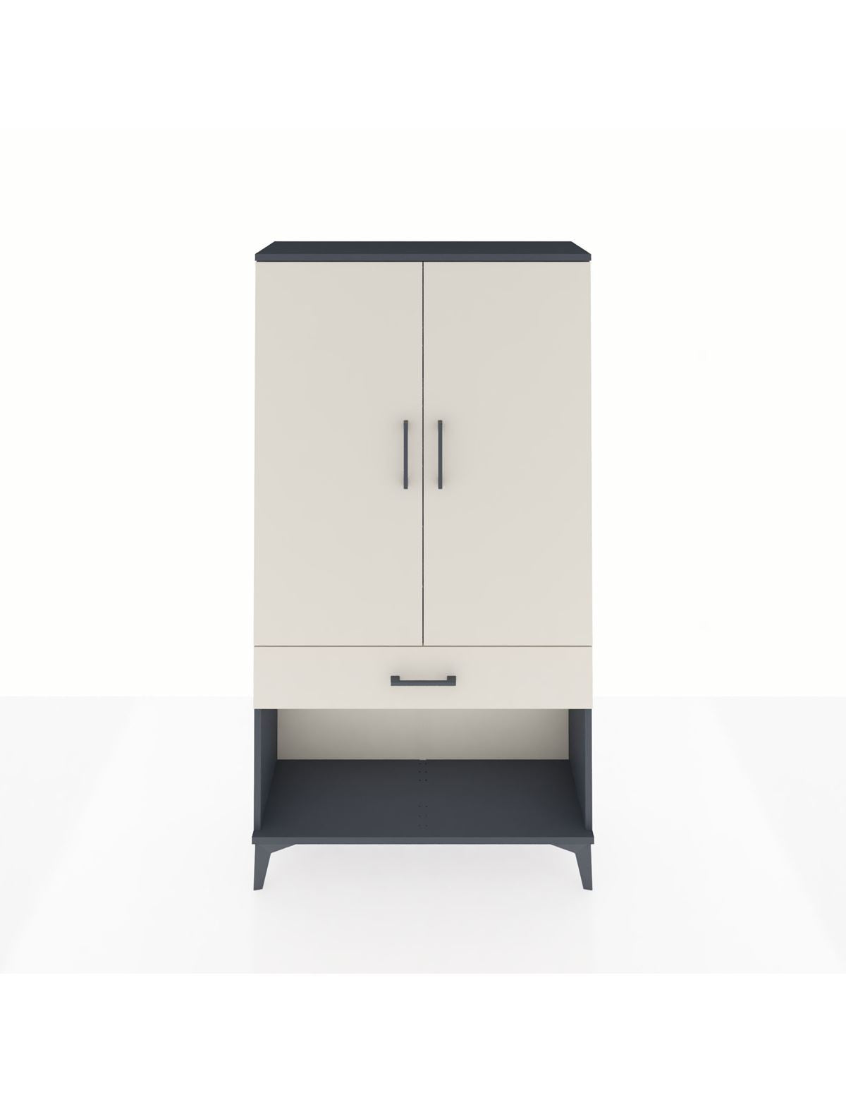 Arges Dolap 3 Raflı Tek Çekmeceli 2 Kapaklı 88x30x163 Antrasit-Aytaşı