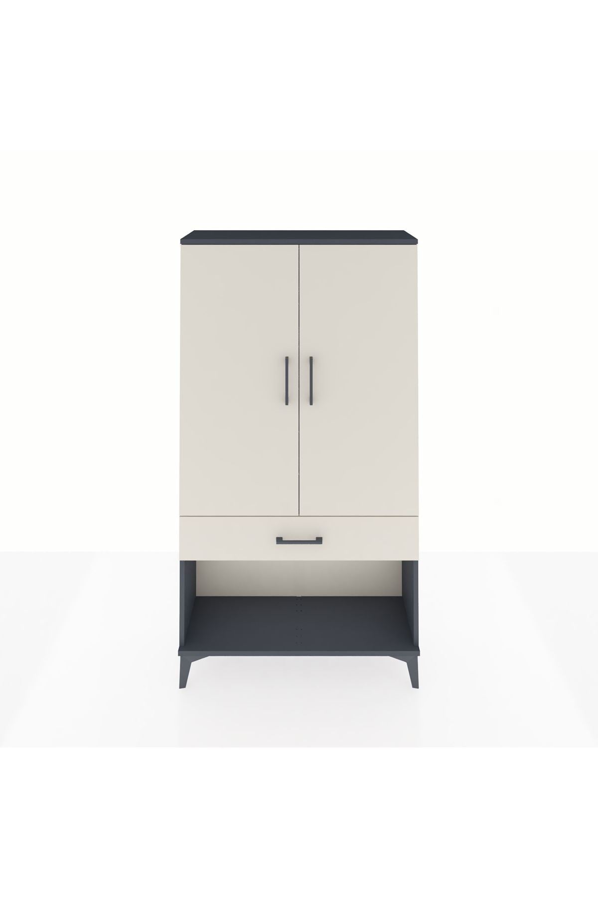 Arges Dolap 3 Raflı Tek Çekmeceli 2 Kapaklı 88x30x163 Antrasit-Aytaşı