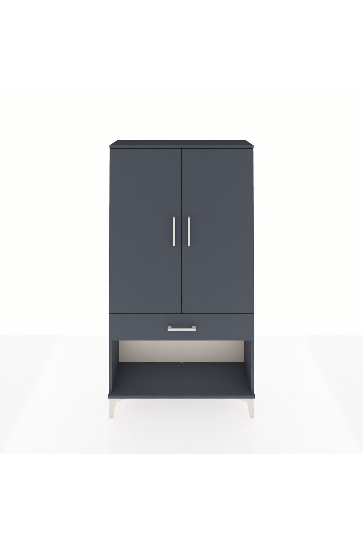 Arges Dolap 3 Raflı Tek Çekmeceli 2 Kapaklı 88x30x163 Antrasit-Antrasit