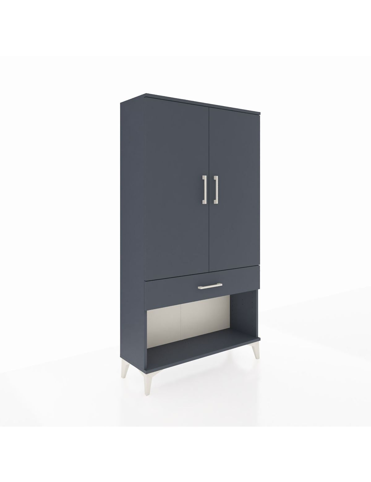 Arges Dolap 3 Raflı Tek Çekmeceli 2 Kapaklı 88x30x163 Antrasit-Antrasit